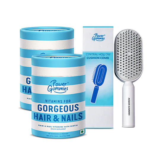 Central Hollow Cushion Comb with Gorgeous Hair and Nails Gummies 2 months pack - Power Gummies 